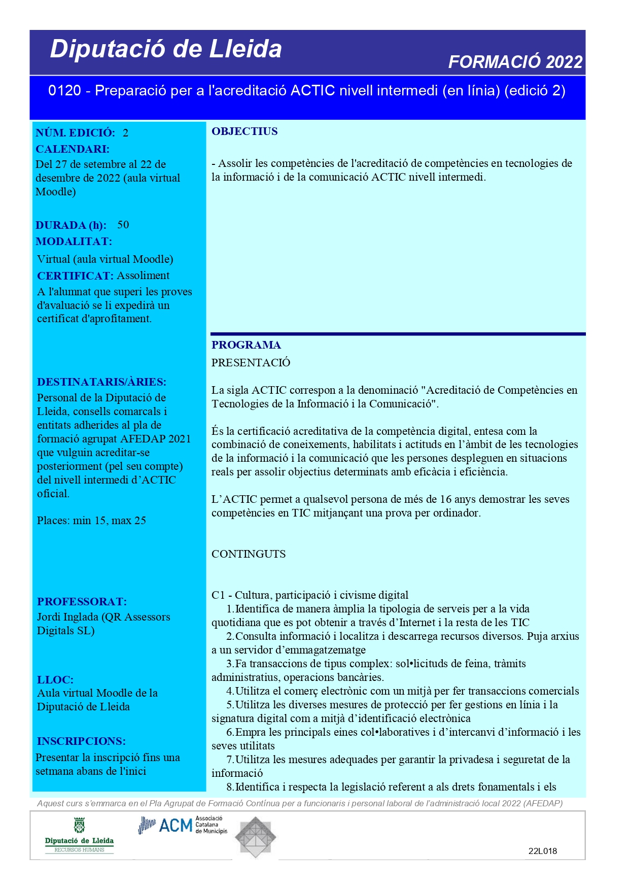 2022.01.020 - Preparació per a l'acreditació ACTIC nivell intermedi (edició 2)